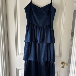 Amanda Uprichard Navy Tiered Midi Dress